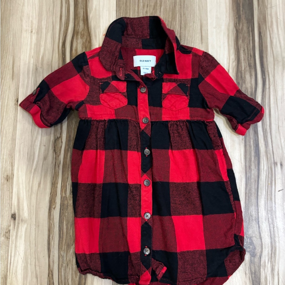 Old Navy Red and Black Plaid Shirt Dress